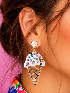 BETSEY JOHNSON JEWELED ENAMEL ICE CREAM CONE EARRINGS🍦